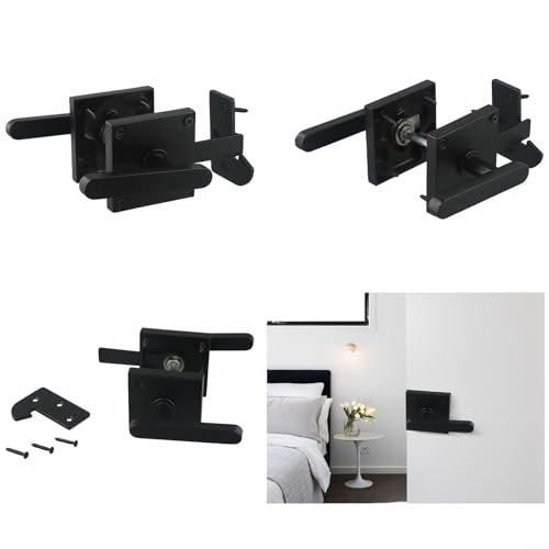 Volakebeing Doppelseitiger Aluminium-Gartentorriegel, strapazierfähig, Zaun-Türschloss, schwarze Hardware, Outdoor-Tor, Hardware für Holztore, Scheunentür mit Befestigungsschrauben (schwarz) von Volakebeing