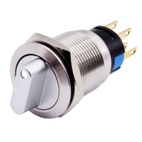 Volakebeing Drehschalter, 19 mm, 3 Positionen, 2NO2NC, Edelstahl, Druckknopf, 110–220 V, wasserdicht, IP67, LED-Anzeige, selbstsichernd, industriell, für CNC-Maschinen (weiß) von Volakebeing
