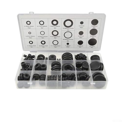 Volakebeing Gummidichtungen, Reparatur-Set, 18 Größen, Kabelmanagement, Automobildichtungen, Unterlegscheiben, Sortimentsset mit Aufbewahrungsbox, 125 Stück von Volakebeing