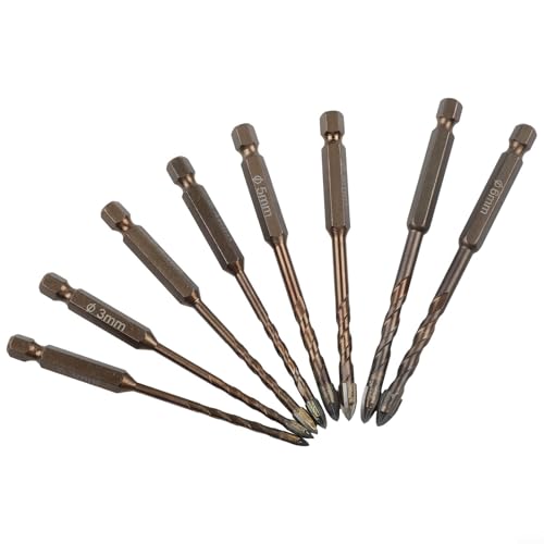 Volakebeing Kreuzkopf-Sechskantschaftbohrer-Set für Fliesen, Glas, Beton, Metall, Holz, Kunststoff, Mehrzweck-Mauerwerk und Keramik, Bohrwerkzeuge mit verschiedenen Größen, 3 mm - 6 mm, 8 Stück von Volakebeing