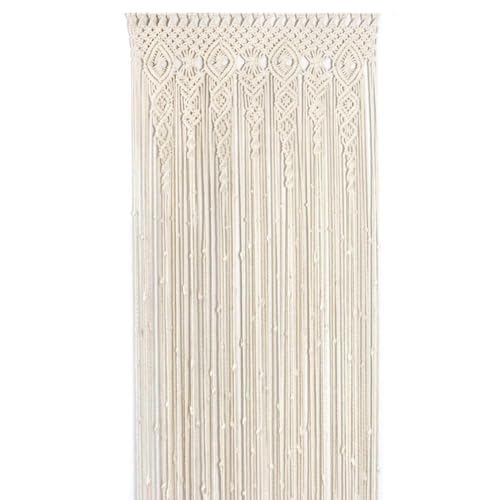 Volakebeing Makramee-Türvorhang, Boho-Raumteiler, handgewebt, Baumwolle, Wandbehang, Naturfaser, Wandteppich für Hochzeit, Hintergrund und böhmische Heimdekoration, gebrochenes Weiß, 90 x 200 cm von Volakebeing