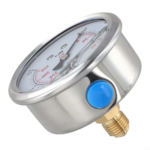 Volakebeing Manometer, 0–100 bar, hydraulisches Vakuummessgerät, 60 mm Zifferblatt, mit Glycerin gefüllt, Edelstahl, M14 x 1,5 Anschluss für industrielle Anwendungen (0–25 bar) von Volakebeing