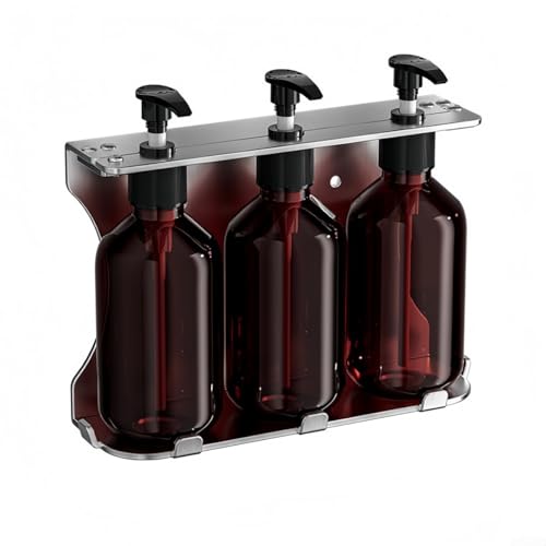 Volakebeing Manueller Seifenspender zur Wandmontage, mit Kunststoffpumpe, Flaschenhalter für Shampoo, Duschgel, Duschgel, Spülseife (3 Flaschen) von Volakebeing