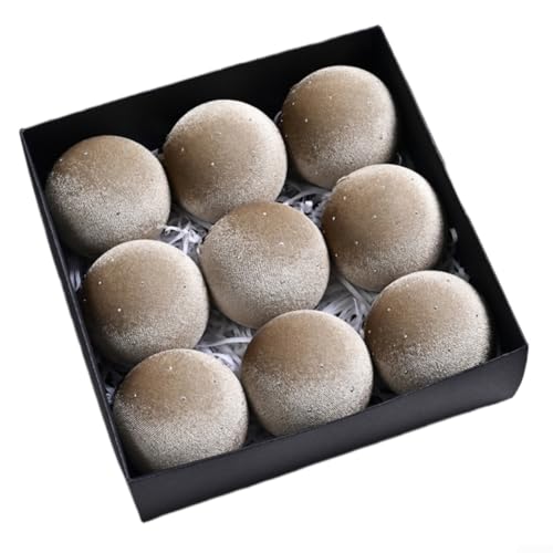 Volakebeing Samt-Weihnachtskugel, 8 cm Durchmesser, Weihnachtsbaum-Hängedekorationen in Blau, Schwarz, Rot, Khaki, Grün, Lila und Weiß für Feiertagsparty-Dekor (Khaki) von Volakebeing