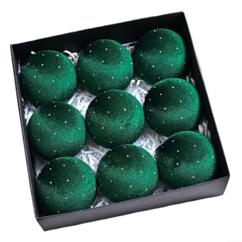 Volakebeing Samt-Weihnachtskugel-Ornamente, 8 cm Durchmesser, Weihnachtsbaum-Hängedekorationen in Blau, Schwarz, Rot, Khaki, Grün, Lila und Weiß für Feiertagsparty-Dekor (grün) von Volakebeing