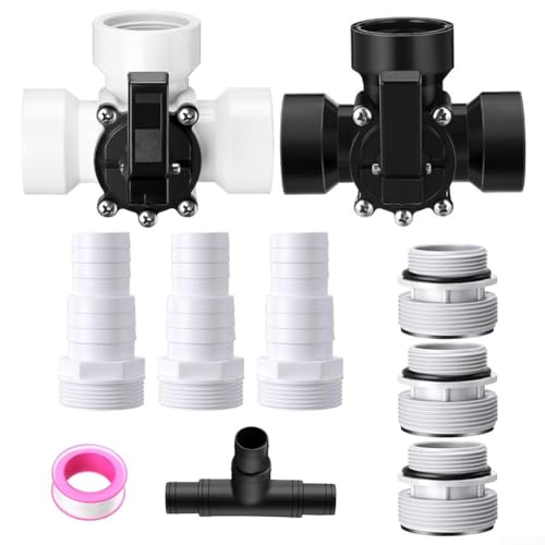 Volakebeing Schwimmbad-Umstellventil, 3,8 cm, Drei-Wege-Wasserdurchflusskontrollventil mit Adapter-Set für oberirdische Pool-Filtersysteme (schwarz) von Volakebeing