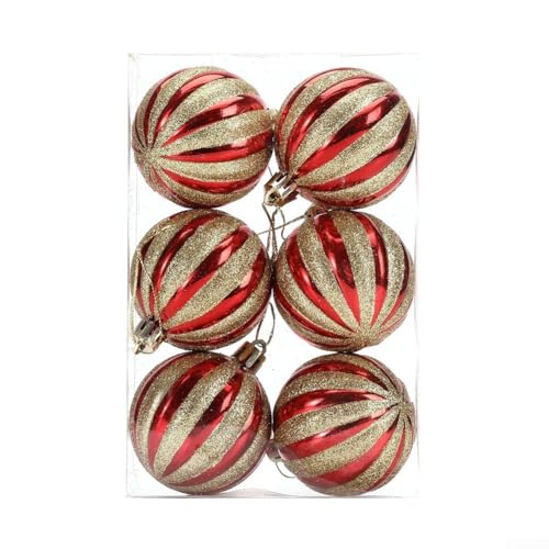 Volakebeing Set mit 6 glitzernden Weihnachtsbaumkugeln, 6,1 cm, bruchsichere Kunststoff-Ornamente mit hängenden Schnüren und Aufbewahrungsbox für Urlaub, Party, Heimdekoration (CJ189) von Volakebeing
