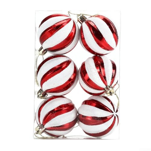 Volakebeing Set mit 6 glitzernden Weihnachtsbaumkugeln, 6,1 cm, bruchsichere Kunststoff-Ornamente mit hängenden Schnüren und Aufbewahrungsbox für Urlaub, Party, Heimdekoration (CJ193) von Volakebeing