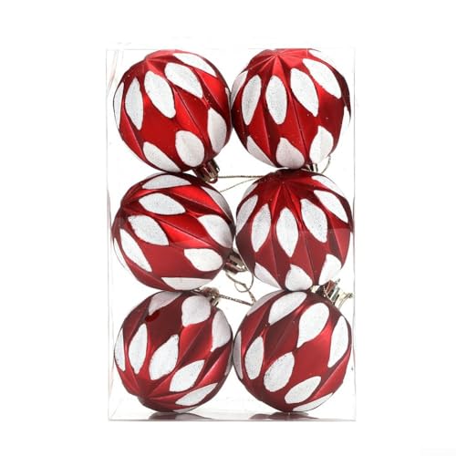 Volakebeing Set mit 6 glitzernden Weihnachtsbaumkugeln, 6,1 cm, bruchsichere Kunststoff-Ornamente mit hängenden Schnüren und Aufbewahrungsbox für Urlaub, Party, Heimdekoration (CJ195) von Volakebeing