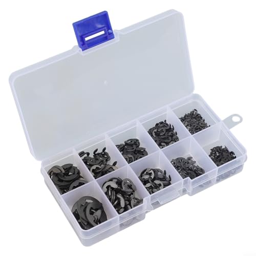 Volakebeing Sicherungsring-Set mit E-Clip-Schnappverschluss, schwarzer Karbonstahl, 1,5–10 mm, Sortimentskit mit Aufbewahrungsbox für industrielle Anwendungen, 580 Stück Volakebeing Sicherungsring-Set mit E-Clip-Schnappverschluss, schwarzer Karbonstahl, 1,5–10 mm, Sortimentskit mit Aufbewahrungsbox für industrielle Anwendungen, 580 Stück von Volakebeing