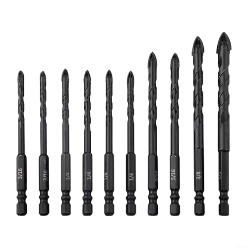 Volakebeing Steinbohrer-Set mit Hartmetallspitze für Multi-Material-Bohrungen, inklusive 10 Größen: 5 mm, 6 mm, 8 mm, 10 mm, 12 mm, Fliesenbohrer für Keramik, Glas, Ziegel von Volakebeing
