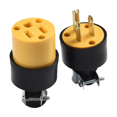 Volakebeing Verlängerungskabel-Ersatzstecker-Set, 3 Zinken, männlich, weiblich, elektrische Enden, 15 A, 125 V, robuste Gummiabdeckung mit verzinktem Stahlclip von Volakebeing