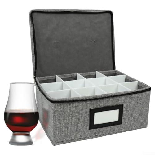 Volakebeing Whiskyglas Aufbewahrungsbox mit 12 Trennwänden und Griffen, dicker Oxford-Stoff Schutzbehälter für Stielgläser oder Weingläser, staubdichtes Hartschalen-Design Volakebeing Whiskyglas Aufbewahrungsbox mit 12 Trennwänden und Griffen, dicker Oxford-Stoff Schutzbehälter für Stielgläser oder Weingläser, staubdichtes Hartschalen-Design von Volakebeing