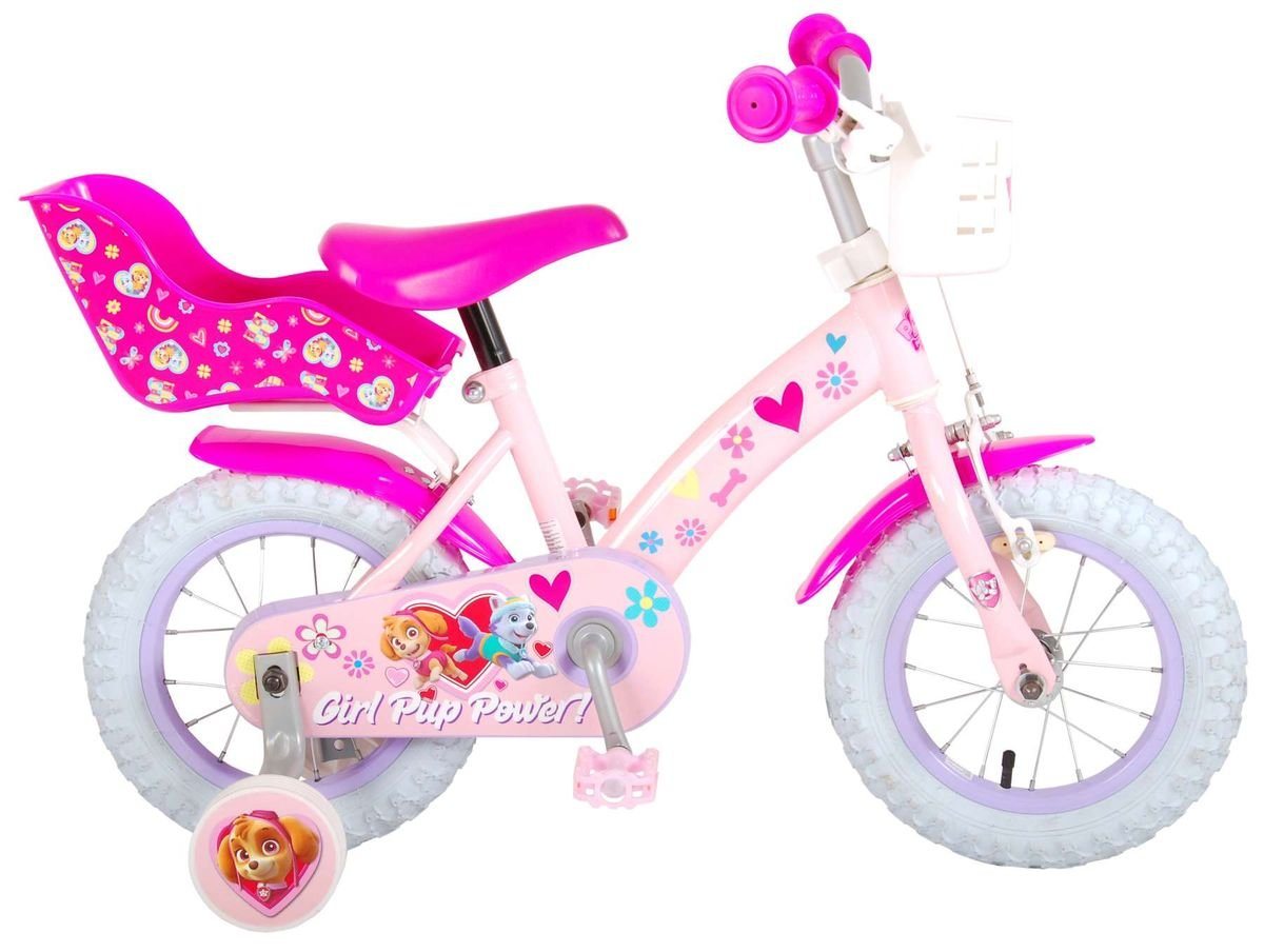 Volare Kinderfahrrad 12 Zoll Kinder Mädchen Fahrrad Rad Bike Paw Patrol Volare 21251-CH, Rücktrittbremse, Puppensitz, Korb, Stützräder von Volare