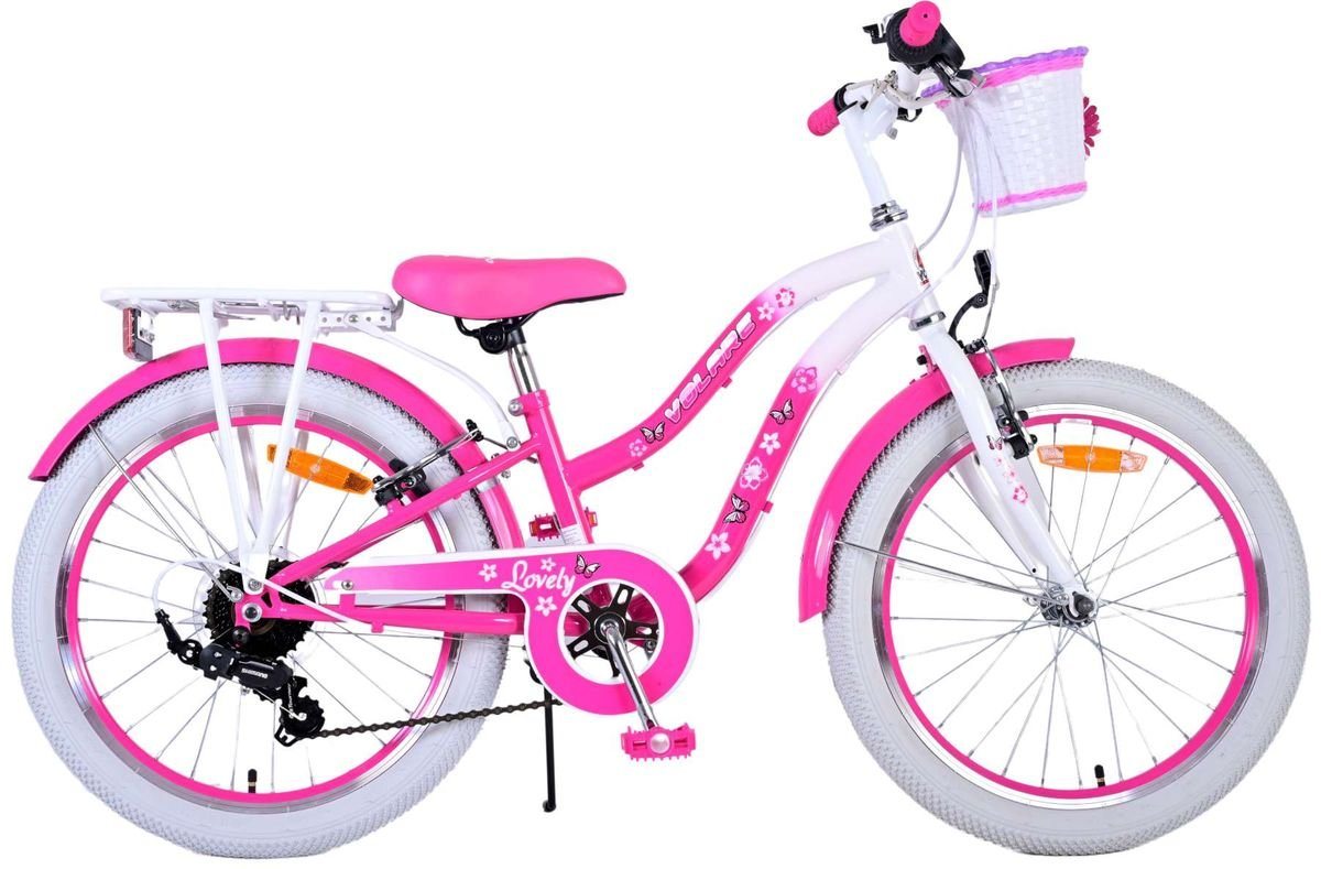 Volare Kinderfahrrad 20 ZOLL Kinder Mädchen Fahrrad Kinderfahrrad Rad LOVELY 7 Gänge 22122, 7 Gang Shimano, Kettenschaltung, 7 Gänge, Korb, Seitenständer, Gepäckträger von Volare