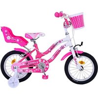 Volare Lovely Kinderfahrrad Mädchen 14 Zoll Pink/Weiß mit Korb und Puppen-Sitz von Volare