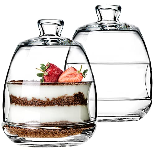 CRYSTALIA Bonboniere Glas mit Kuppel 2er Set 255 ml, 100% BLEIFREI Glasschale Mit Deckel für Süßigkeiten, Glas Dessertschale, Keksglas mit Deckel, Zitronenbehälter, Dekorative Bonbonschale mit Deckel von Volarium