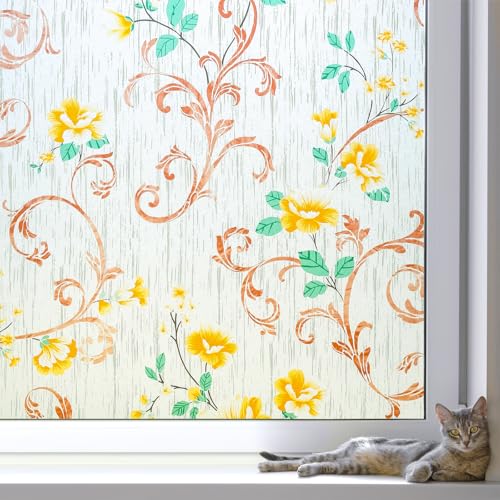 Volcanics Fensterfolie Bunt 44.5x200cm, Fensterfolie Blickdicht Selbsthaftende, Sichtschutzfolie Fenster Bunt, Statisch Haftend ohne Klebstoff Anti UV Sonnenschutz von Volcanics