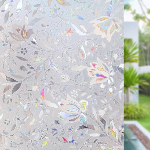 Volcanics Fensterfolie Selbsthaftend Blickdicht Sichtschutzfolie Fenster 3D Fensterfolie 44.5 x 200 cm Sichtschutz Glasfolie Statisch Haftend UV-Schutz ohne Kleber Dekofolie Blumen von Volcanics