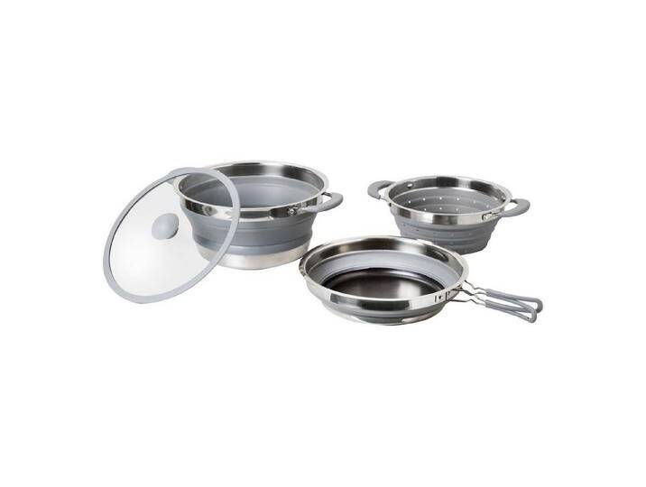 BRUNNER Topf-Set Koch Set Volcano Camping Küche, Topf Pfanne Geschirr Stapelbar Silikon, bunt grau silberfarben von Volcano