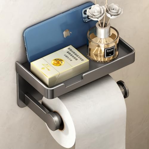 VOLDRA Toilettenpapierhalter Ohne Bohren mit Ablage, Selbstklebend Oder Schraubbar Klopapierhalter, Rostfrei & Multifunktional Badezimmer Klorollenhalter Wc Papier Halterung(Grau) von Voldra