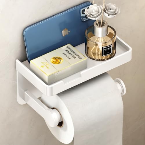 VOLDRA Toilettenpapierhalter Ohne Bohren mit Ablage, Selbstklebend Oder Schraubbar Klopapierhalter, Rostfrei & Multifunktional Badezimmer Klorollenhalter Wc Papier Halterung(Weiß) von Voldra