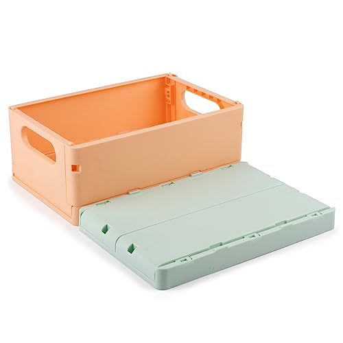Volein 2 Stücke Faltbare Aufbewahrungskorb Kunststoff Aufbewahrungskiste Klappboxen Stabil Lagerkisten für Schubladen/Schränke/Tische(B- Orange+Hellgrün) von Volein