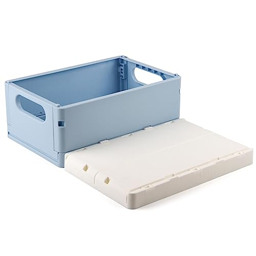 Volein 2 Stücke Faltbare Aufbewahrungskorb Kunststoff Aufbewahrungskiste Klappboxen Stabil Lagerkisten für Schubladen/Schränke/Tische(B- Weiß+Hellblau) von Volein