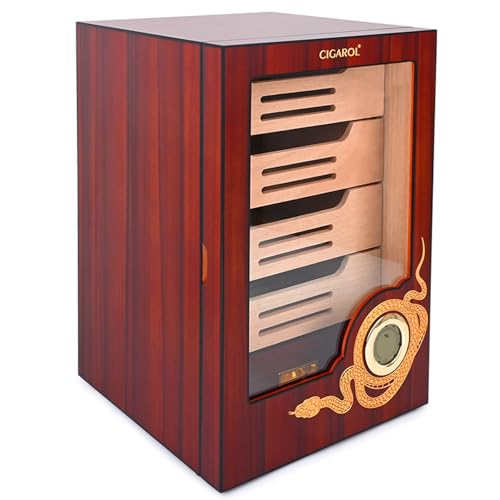 Velonx Humidor Zigarren, Handgefertigter Zedernholz Humidor Schrank für 200 Zigarren with Digital Hygrometer, Humidifier, Mit Glastür, 4+1 Fachböden, für Männer/Väter/Ehemänner von Volenx