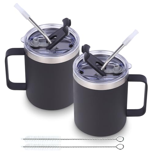 Volhoply 12oz Isolierte Auslaufsicherer KaffeeBecher mit Schiebe & Strohhalmdeckel,Doppelwandiger 350ml Edelstahl ReiseBecher mit Griff,Wiederverwendbare Camping Becher(Schwarz,2 Volhoply 12oz Isolierte Auslaufsicherer KaffeeBecher mit Schiebe & Strohhalmdeckel,Doppelwandiger 350ml Edelstahl ReiseBecher mit Griff,Wiederverwendbare Camping Becher(Schwarz,2 von Volhoply