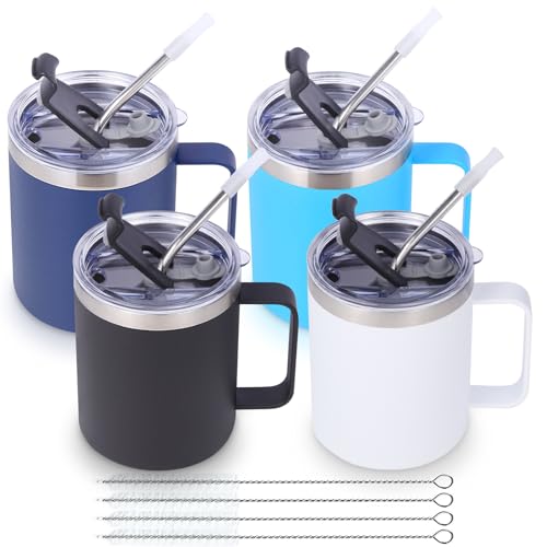 Volhoply 12oz isolierte auslaufsichere Kaffeetasse mit Schiebe & Strohhalmdeckel Bulk 4 Pack,Doppelwandiger 350ml Edelstahl ReiseBecher mit Griff,Camping Becher (Assortiert,4 Volhoply 12oz isolierte auslaufsichere Kaffeetasse mit Schiebe & Strohhalmdeckel Bulk 4 Pack,Doppelwandiger 350ml Edelstahl ReiseBecher mit Griff,Camping Becher (Assortiert,4 von Volhoply