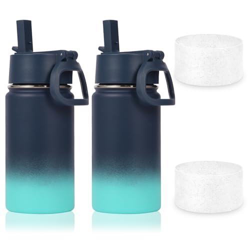 Volhoply 14oz Wasserflasche mit Strohhalm Deckel und Silikon Boot Bulk 2 Pack,410ml Edelstahl isoliert Cups für Jungen & Mädchen Multipack,Double Wall Vacuum Leakproof Flaschen(Blau Grün,2 Volhoply 14oz Wasserflasche mit Strohhalm Deckel und Silikon Boot Bulk 2 Pack,410ml Edelstahl isoliert Cups für Jungen & Mädchen Multipack,Double Wall Vacuum Leakproof Flaschen(Blau Grün,2 von Volhoply