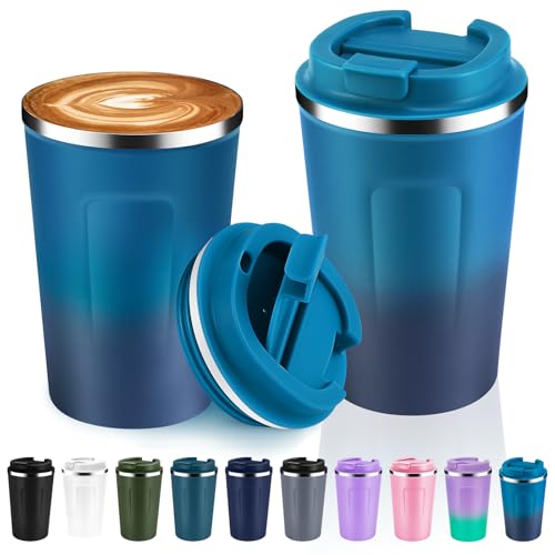 Volhoply 360 ml Doppelwandige Isolierte Vakuum-Reise Thermobecher mit Klappdeckel (2er-Pack),Edelstahl kaffeetasse,Tragbarer Isolierbecher für Kalte & Heiße Getränke (Dunkle Nacht,2 Sets) von Volhoply