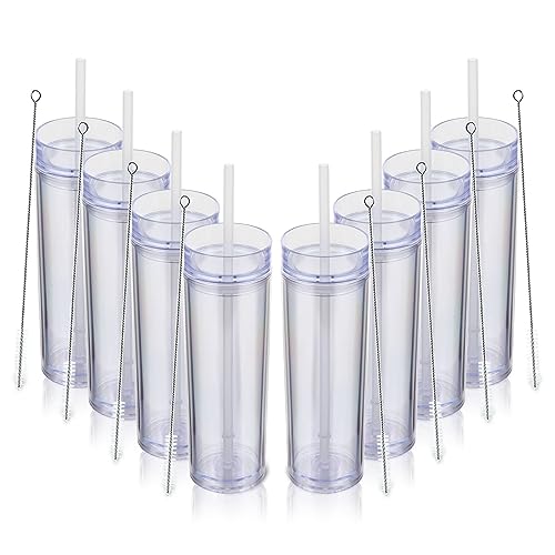 Volhoply 480ml Kunststoff Skinny Becher Mit Deckel und Strohhalm Bulk 8 Pack, Isoliert Doppelwand Bpa Frei Matt Acryl Becher, Eiskaffee Reisebecher Party Cup, Diy Geschenke(Klar,8 Set) von Volhoply