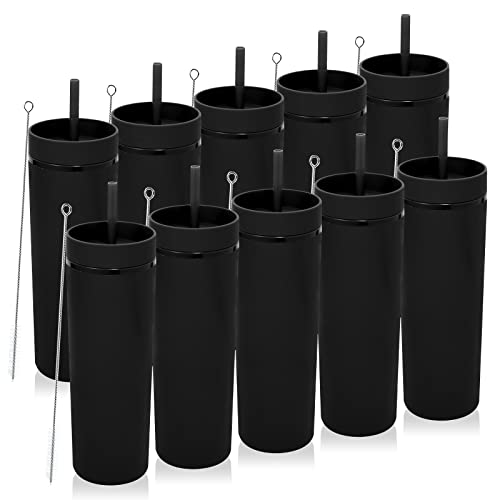 Volhoply 600 ml Trinkbecher mit Deckel und Strohhalm Zehnerpack,20oz Doppelwandiger Wiederverwendbar Reisebecher,BPA-freier Matte Pastellfarben Acryl-Plastikbecher für Geschenk(Schwarz,10 Stück) von Volhoply