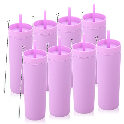 Volhoply 600ml Trinkbecher mit Deckel und Strohhalm Achterpack,Doppelwandiger Wiederverwendbar Reisebecher,BPA-freier Matte Pastellfarben Acryl-Plastikbecher für Fruchtsaft,Geschenk,Eiskaffee(Lila,8) von Volhoply