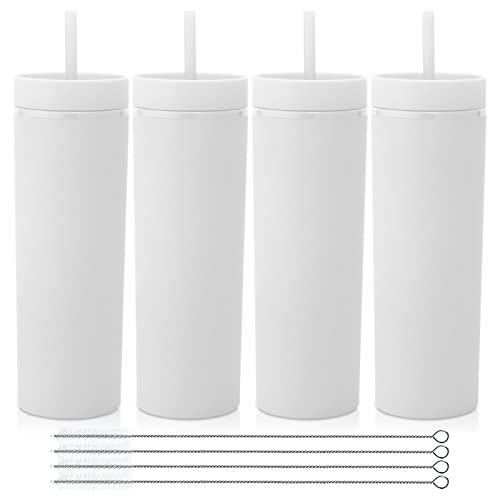 Volhoply 600ml Trinkbecher mit Deckel und Strohhalm Viererpack,Doppelwandiger Wiederverwendbar Reisebecher,BPA-freier Matte Pastellfarben Acryl-Plastikbecher für Fruchtsaft,Geschenk,Eiskaffee(Weiß,4) von Volhoply