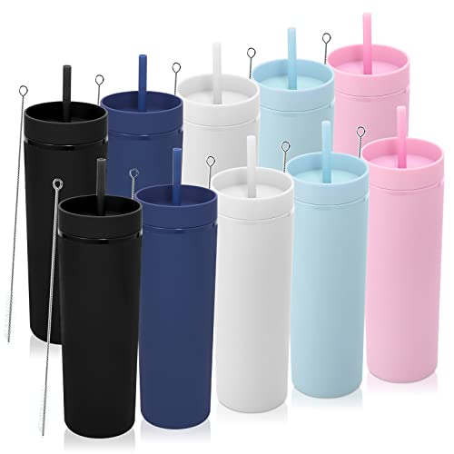 Volhoply 600ml Trinkbecher mit Deckel und Strohhalm Zehnerpack,20oz Doppelwandiger Wiederverwendbar Reisebecher,BPA-freier Matte Pastellfarben Acryl-Plastikbecher für Geschenk(Assortiert,10 Stück) von Volhoply