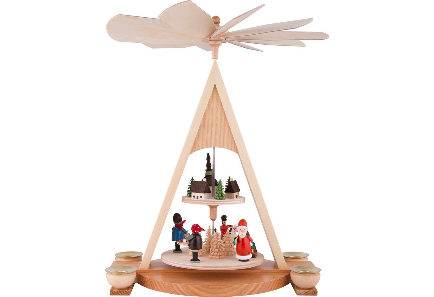 Volkskunst Neuber Weihnachtspyramide 2-stöckige Pyramide mit Weihnachtsmann und Seiffener Dorf bunt (35cm) von Volkskunst Neuber
