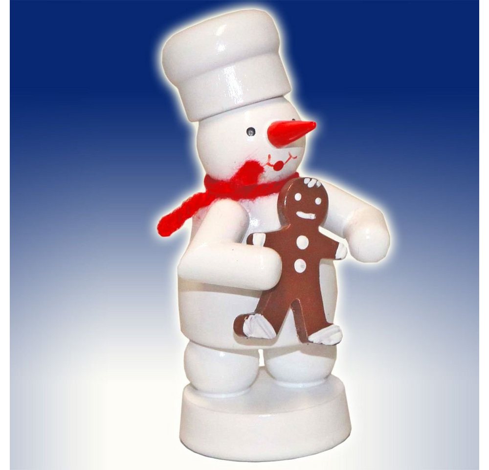 Volkskunst Zenker Schneemann Miniaturfigur Bäcker Schneemann mit Pfefferkuchen-Mann Höhe 8cm NEU von Volkskunst Zenker