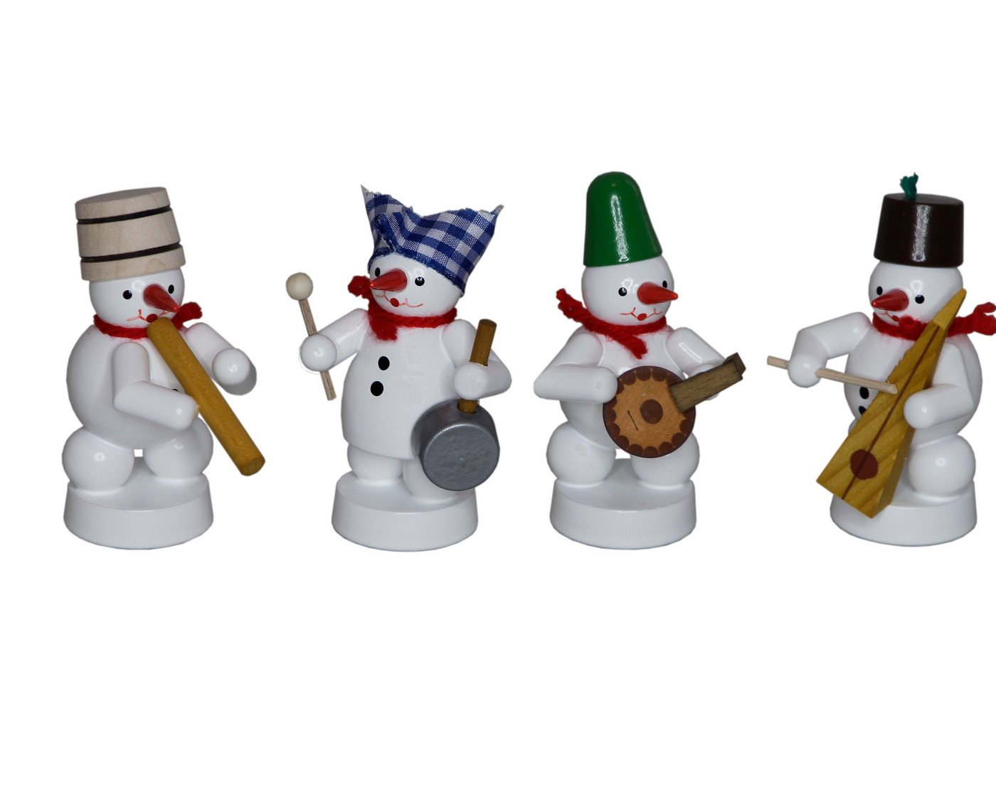 Volkskunst Zenker Schneemann Miniaturfigur Schneemannkapelle, 4 Figuren Didgeriedoo,Bratpfanne, Lau von Volkskunst Zenker