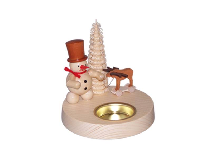 Volkskunst Zenker Teelichthalter Tischdekoration Kerzenhalter Schneemann mit Elch BxHxT 10x10,5x10cm von Volkskunst Zenker