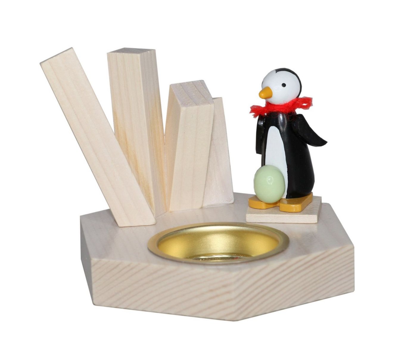 Volkskunst Zenker Teelichthalter Weihnachtsdekoration Teelichthalter Pinguin mit Ei bunt BxHxT 6,5x8x6 von Volkskunst Zenker