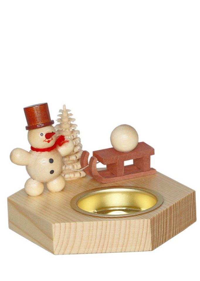 Volkskunst Zenker Teelichthalter Weihnachtsdekoration Teelichthalter Schneemann kleine mit Schlitten von Volkskunst Zenker