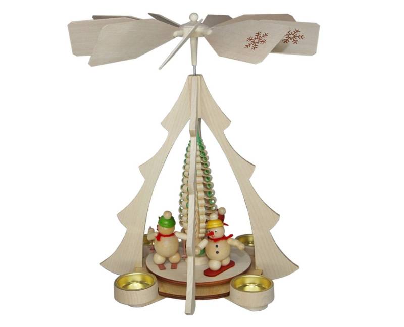 Volkskunst Zenker Weihnachtspyramide Teelichtpyramide Schneemänner Wintersport natur BxHxT 25x31,5x28cm von Volkskunst Zenker