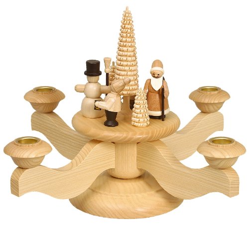 Adventsleuchter Weihnachtsmotiv mit Ringelbaum inkl. 4 Teelichtaufsätze #0570 - Echt Erzgebirge® von Volkskunstwerkstatt Unger