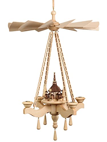 Deckenpyramide Hängepyramide Kurrende mit Kirche #0850 inkl. 4 Teelichtaufstecker Echt Erzgebirge® von Volkskunstwerkstatt Unger
