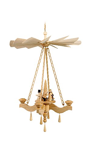 Volkskunstwerkstatt Unger Deckenpyramide - Hängepyramide Weihnacht mit Ringelbaum #0870/T inkl. 4 Teelichtaufstecker - Echt Erzgebirge® von Volkskunstwerkstatt Unger