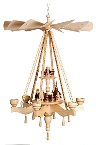 Volkskunstwerkstatt Unger Deckenpyramide - Hängepyramide exklusiv 85cm - Echt Erzgebirge® 2 Etagen Seiffener Dorf mit Engel #0950 von Volkskunstwerkstatt Unger