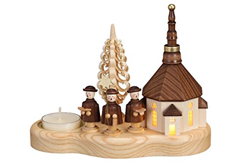 Volkskunstwerkstatt Unger Kurrendebrettchen mit LED innenbel. Seiffener Kirche für Teelicht - Echt Erzgebirge® #0439E von Volkskunstwerkstatt Unger